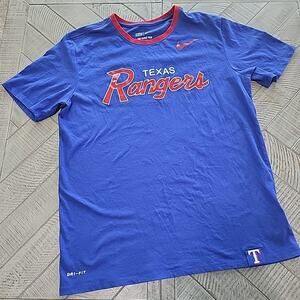 Nike Dri Fit Shirt Texas Rangers Shirt Crew Swoosh Blue Baseball MLB